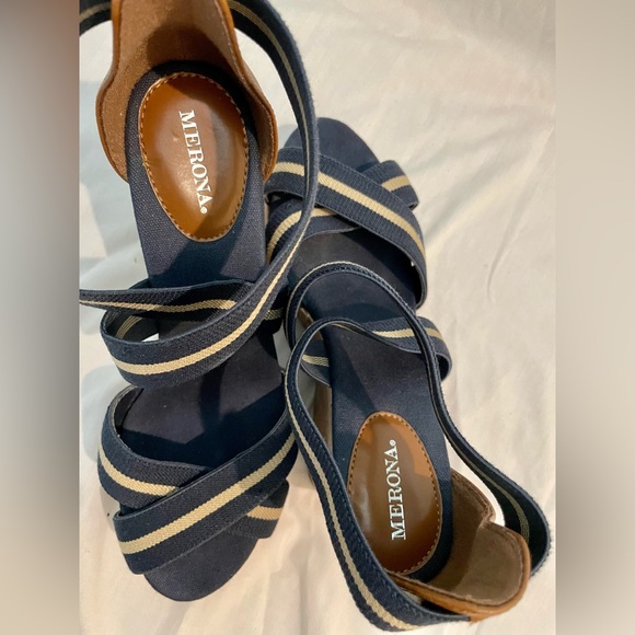 Merona Cork Wedge Heels. Size 8. Navy and Tan - Picture 6 of 7